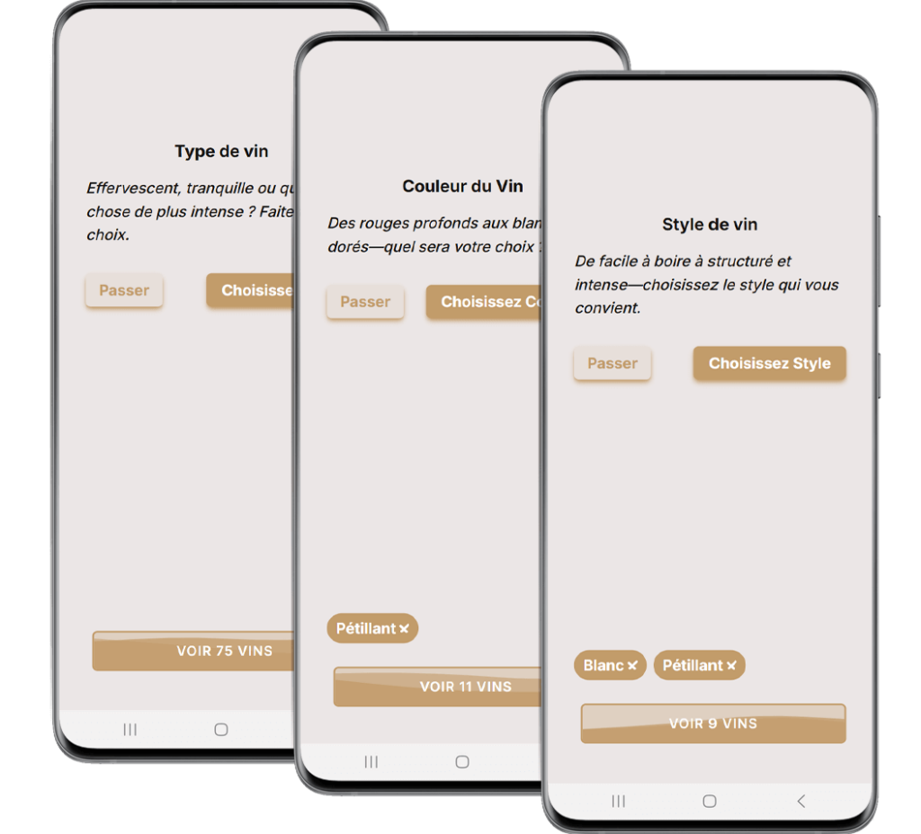Parcours guidé pour aider un client à trouver un vin dans la carte digitale